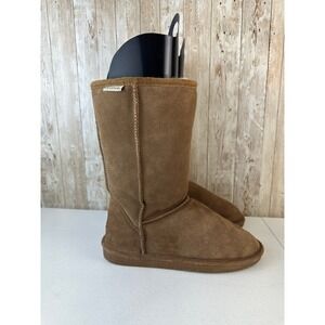Bearpaw Emma Short Snow Boot Womens Size 9 Tan Brown Wool Shearling Fleece Lined